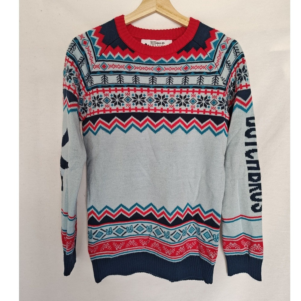 Dutch Bros Sweater Fair Isle Nordic Windmill Ugly Christmas‎ Blue Red Unisex S